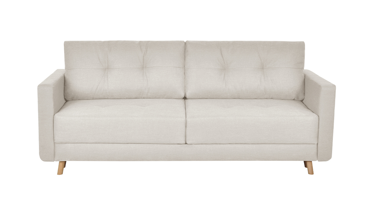 Dreisitzer-Bettcouch skandinavisch mit Bettkasten beige MIRA