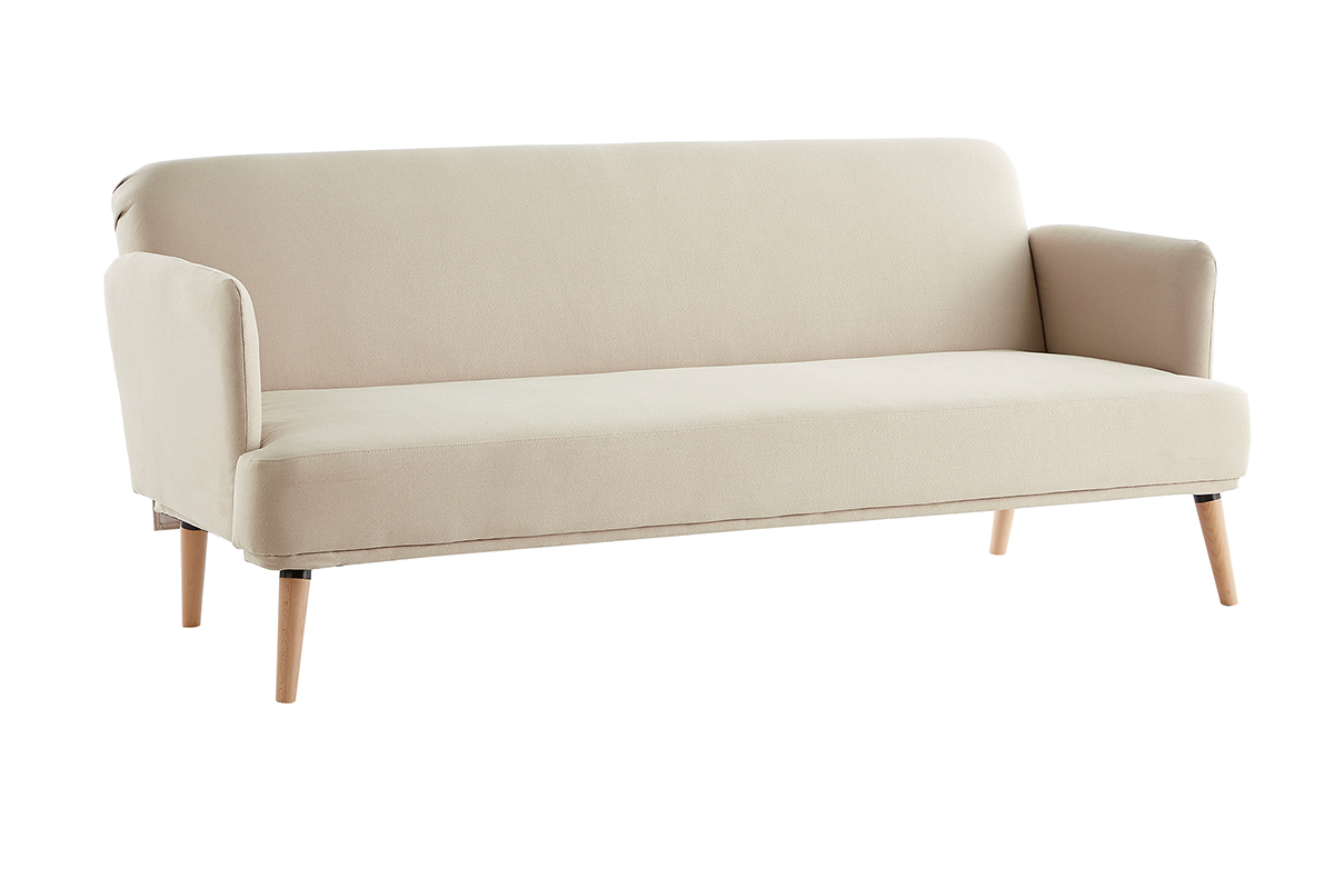 Dreisitzer-Schlafsofa skandinavisch beige und helles Holz JAGGER