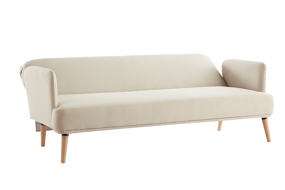 Dreisitzer-Schlafsofa skandinavisch beige und helles Holz JAGGER