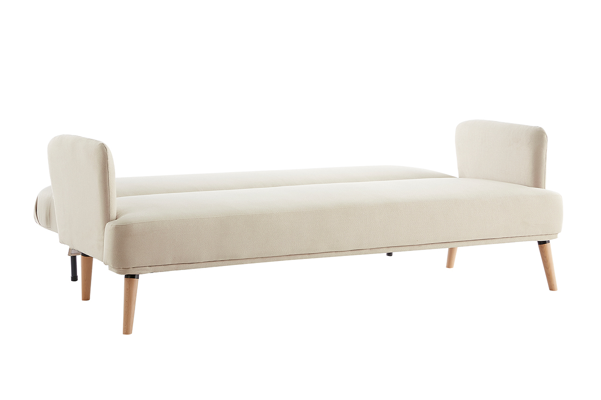 Dreisitzer-Schlafsofa skandinavisch beige und helles Holz JAGGER