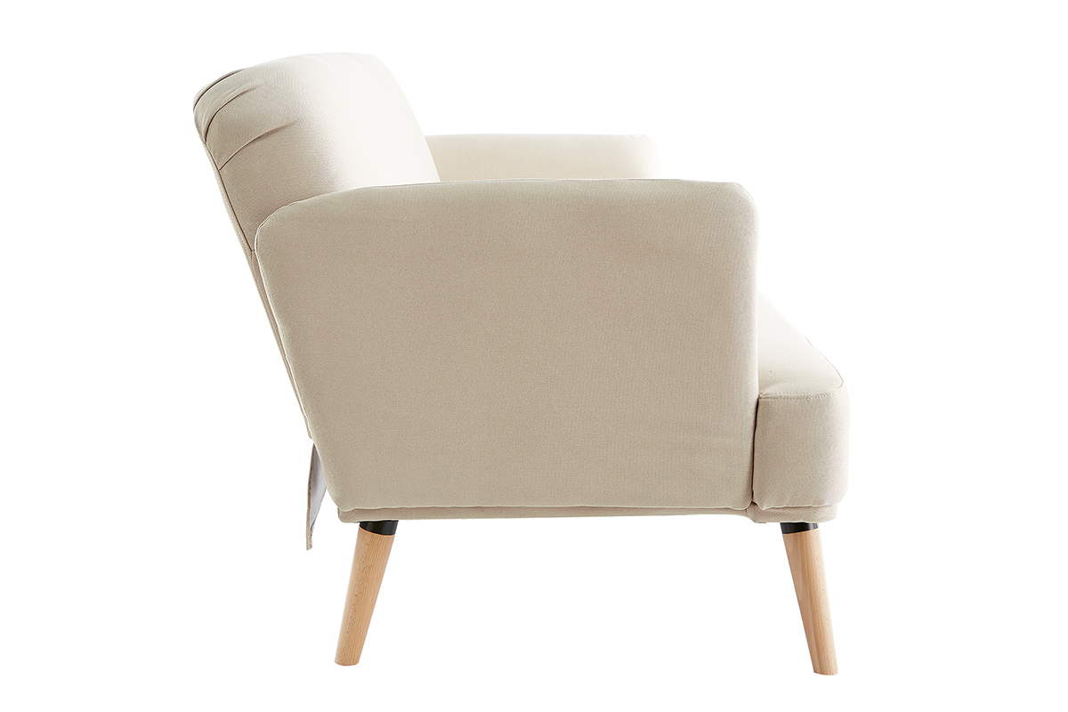 Dreisitzer-Schlafsofa skandinavisch beige und helles Holz JAGGER