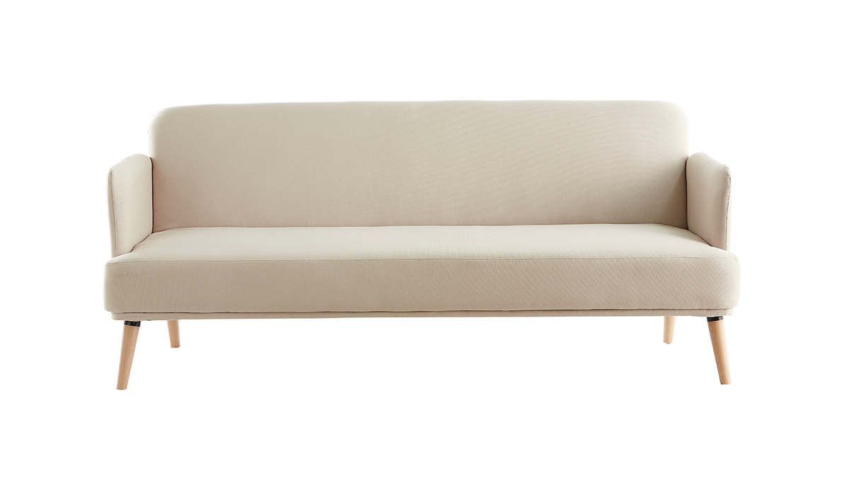 Dreisitzer-Schlafsofa skandinavisch beige und helles Holz JAGGER