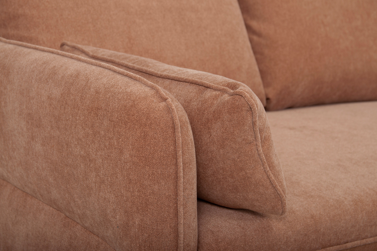 Eck-Schlafsofa mit Stauraum 3/4-Sitzer Stoff in Terracotta und helles Holz DRISS