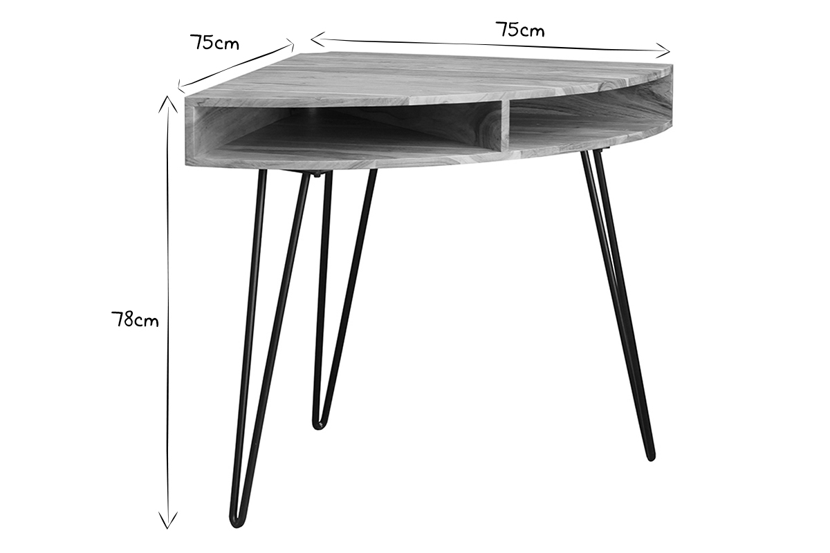 Eckschreibtisch aus massivem Akazienholz und schwarzem Metall GOSBY
