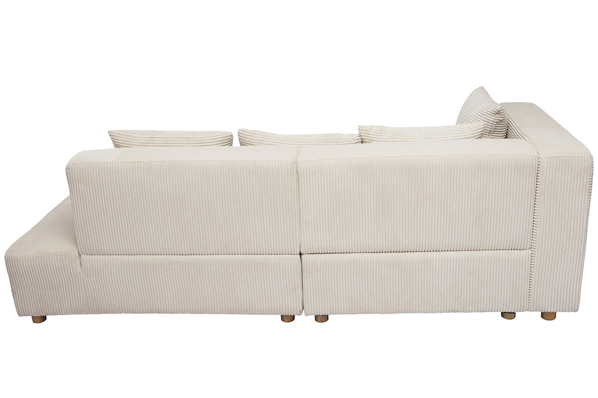 Ecksofa links 3-Sitzer aus beigem Cord-Flachgewebe und hellem Holz HARLEM