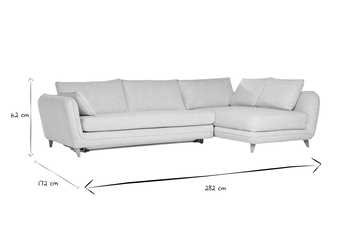 Ecksofa mit 5 Sitzpltzen, umwandelbar, skandinavisches Design, in hellgrauem meliertem Stoff und hellem Holz CREEP