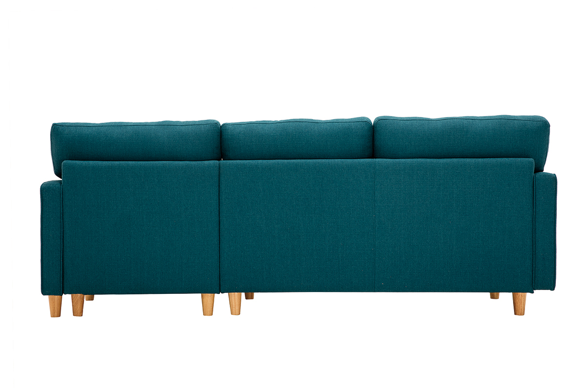 Ecksofa mit blauem Stoff in Samtoptik, gepolstert und Holz CUMBIA