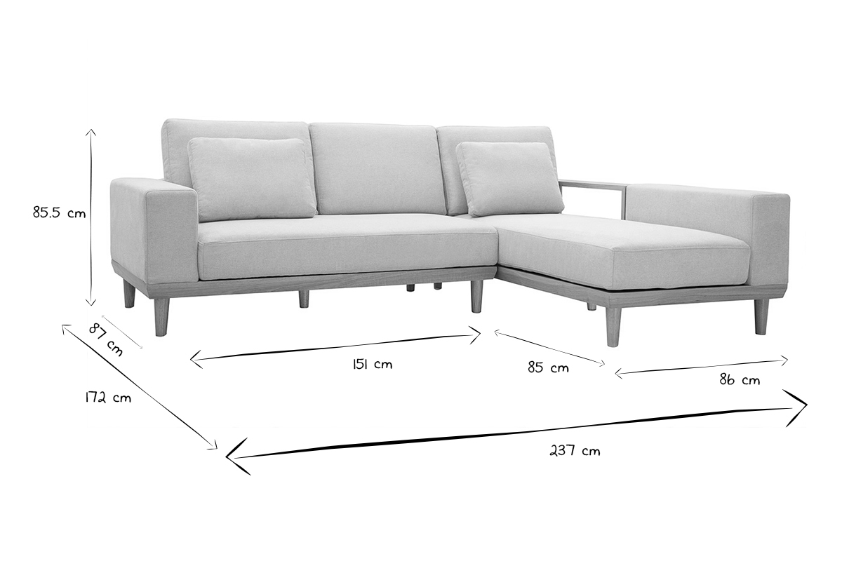 Ecksofa rechts 5-Sitzer mit Stauraum beiger Stoff mit strukturiertem Samteffekt und helles Holz KOMAO