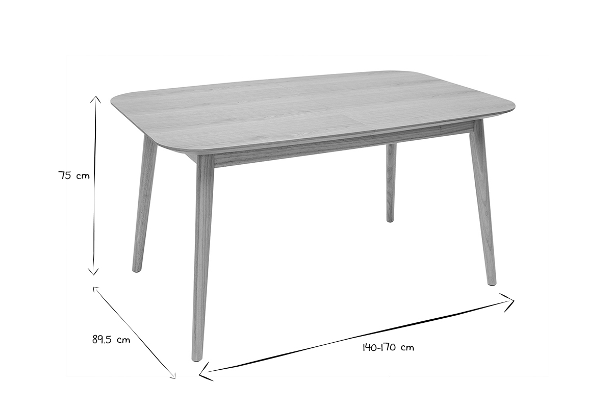 Erweiterbarer Tisch mit integrierten Verlngerungen rechteckig aus hellem Holz mit Eichenfurnier B140-170 cm ANK