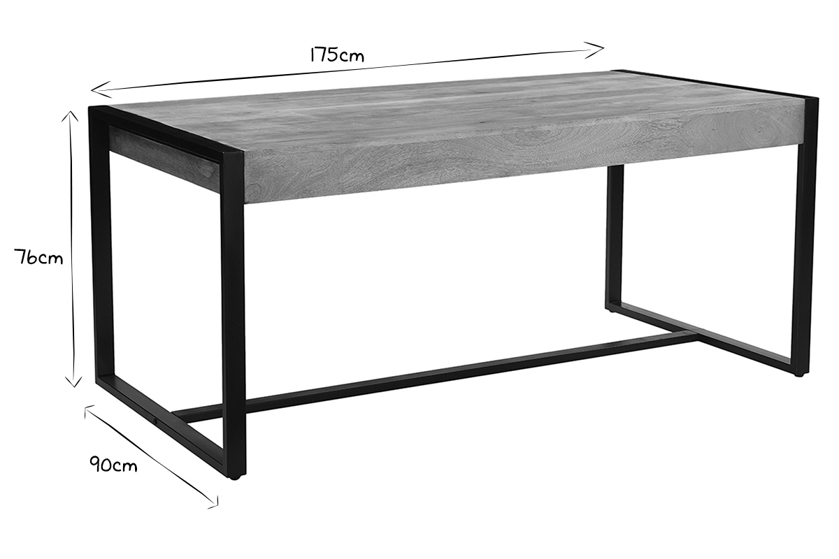 Esstisch aus massivem Mangoholz und schwarzem Metall B 175 cm BERGEN