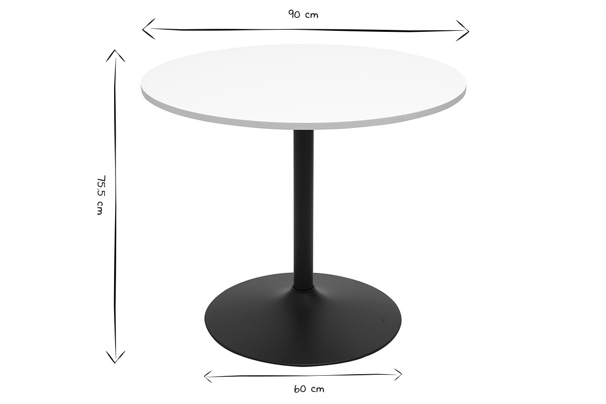 Esstisch-Design wei und schwarz rund D90 cm CALISTA