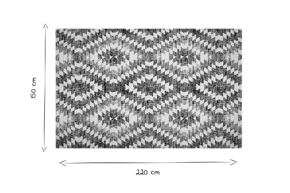 Ethno-Teppich mit Rautenmuster grau und schwarz Innen- und Auenbereich 150 x 220 cm PIXO