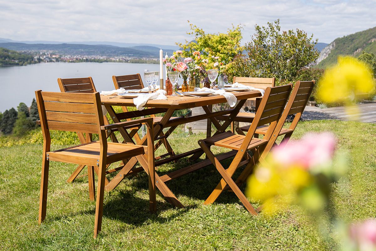 Gartensessel stapelbar aus massivem Akazienholz 2er-Set CANOPEE