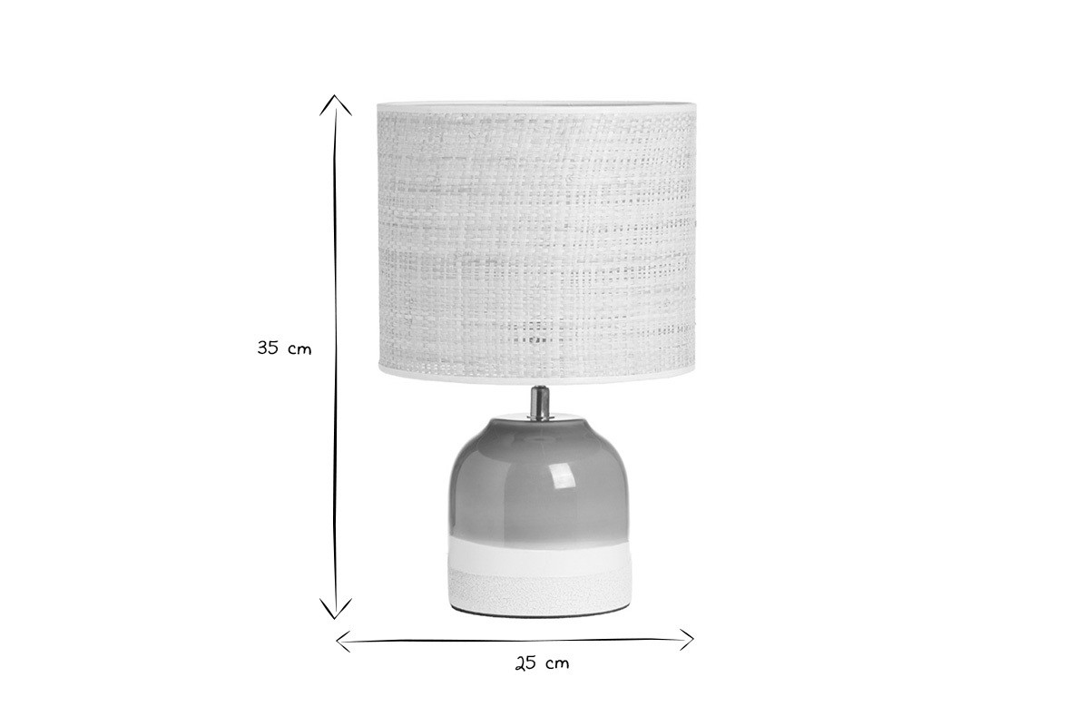 Grne Keramiktischlampe mit Rattanlampenschirm H35 cm PIEGA