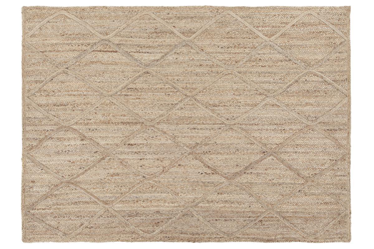 Handbestickter Teppich aus Jute mit Rautenmuster 160 x 230 cm naturfarben RAFI