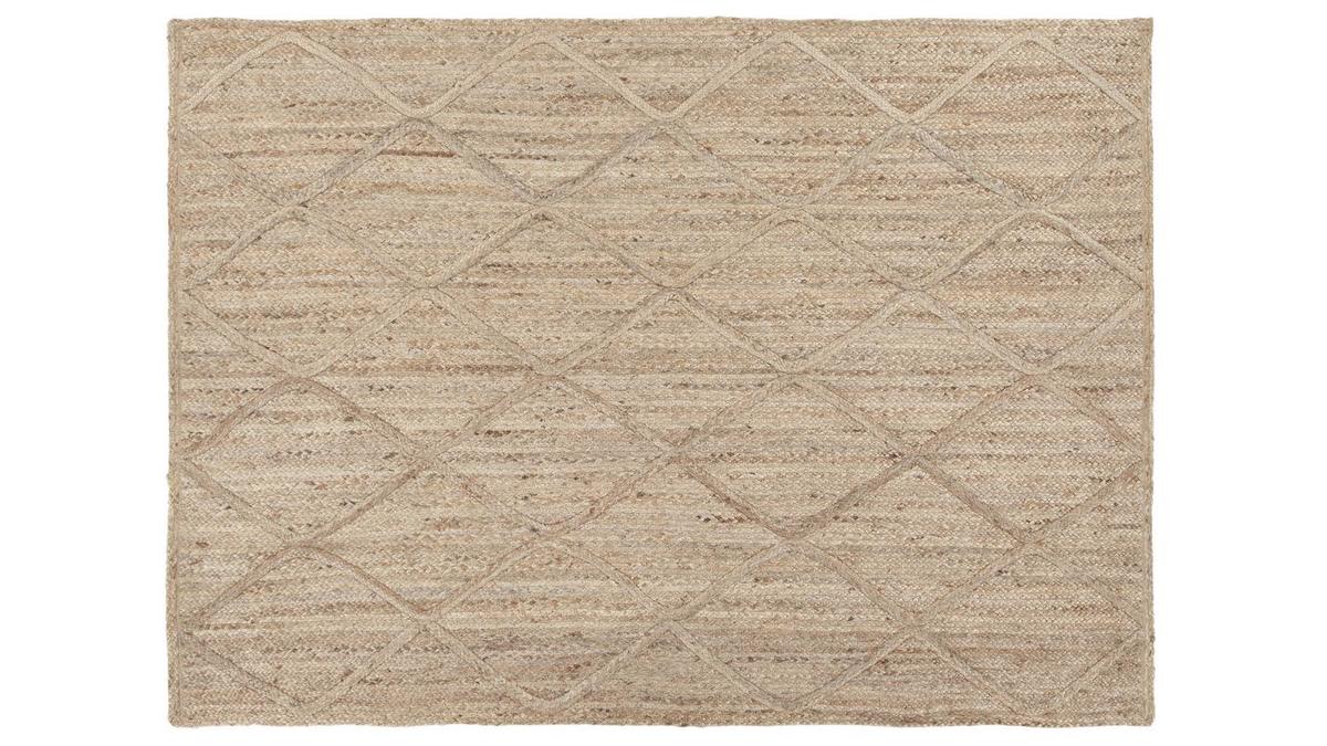 Handbestickter Teppich aus Jute mit Rautenmuster 160 x 230 cm naturfarben RAFI