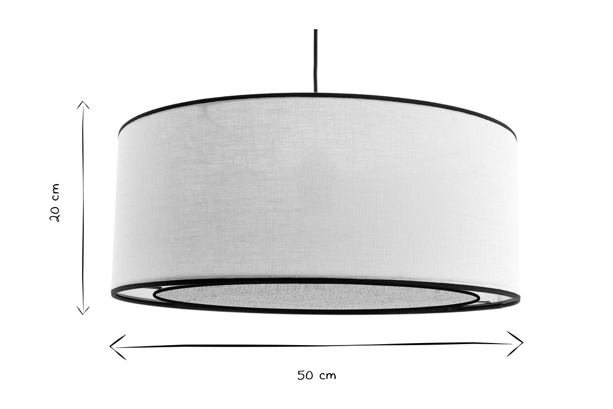 Hngeleuchte aus weiem Leinen und Bast D 50 cm TRAVES
