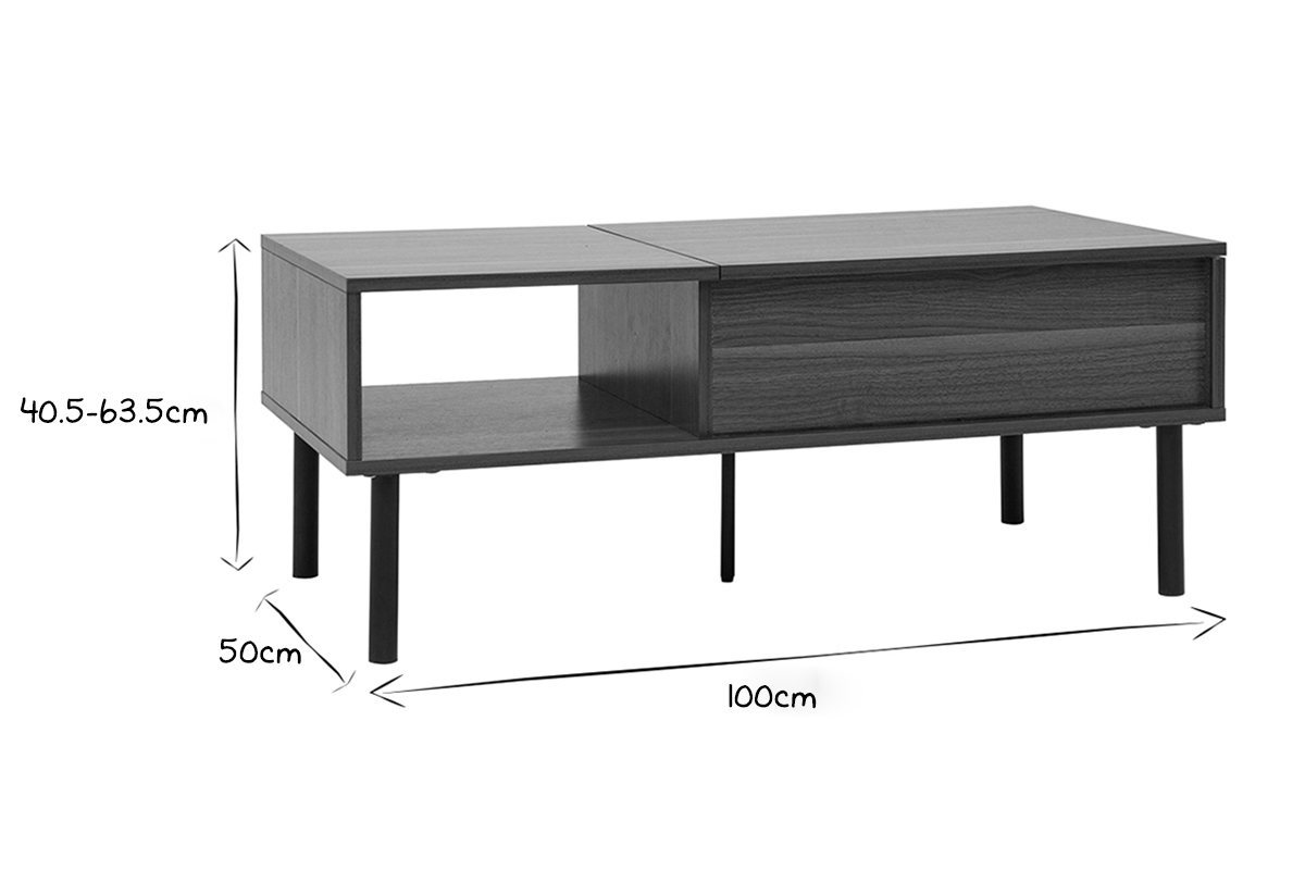 Hochklappbarer Couchtisch aus dunklem Holz und Metall B100 cm KANE