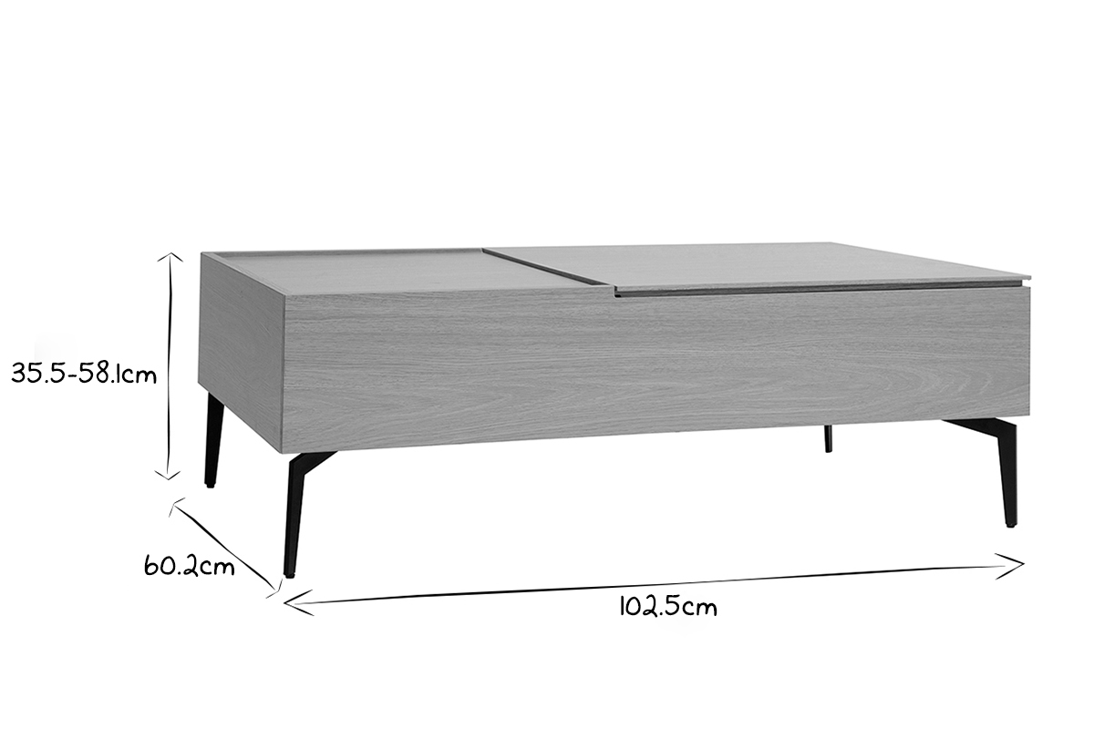 Hochklappbarer Couchtisch aus hellem Holz und schwarzem Metall L102,5 cm SEDA