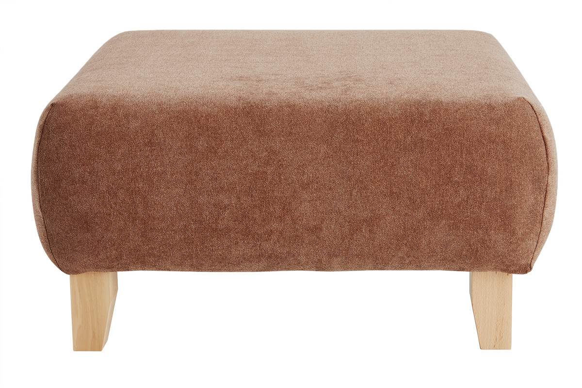 Hocker/Fusttze aus Stoff mit strukturiertem Samteffekt in Terracotta und hellem Massivholz B75 cm ODEON