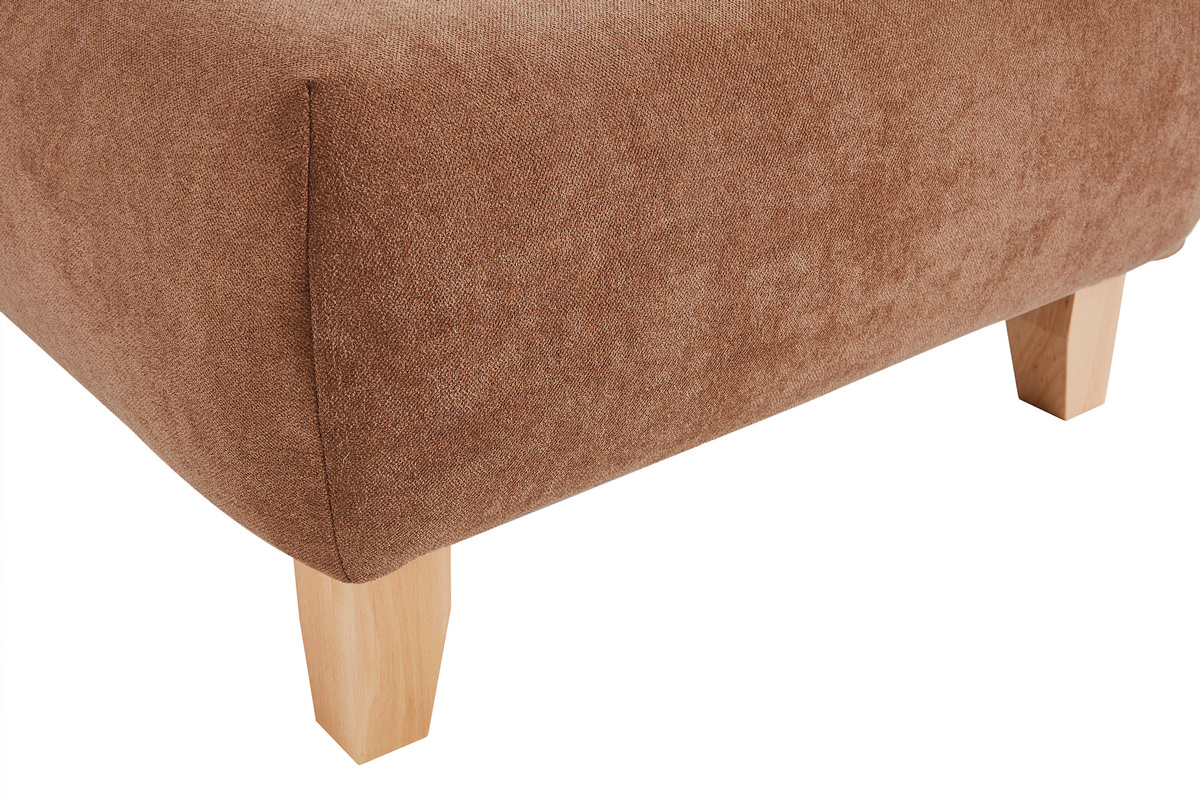 Hocker/Fusttze aus Stoff mit strukturiertem Samteffekt in Terracotta und hellem Massivholz B75 cm ODEON