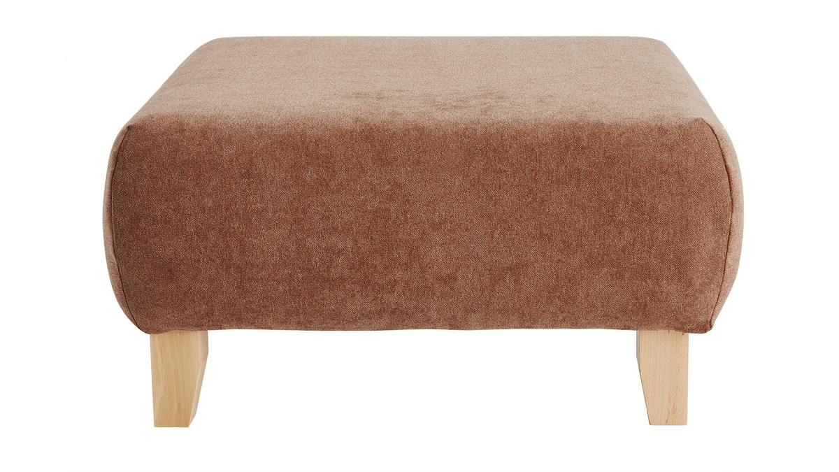 Hocker/Fusttze aus Stoff mit strukturiertem Samteffekt in Terracotta und hellem Massivholz B75 cm ODEON