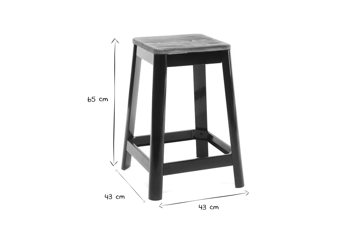 Industrial-Barhocker aus schwarzem Metall und Holz H65 cm (2er-Pack) NICK