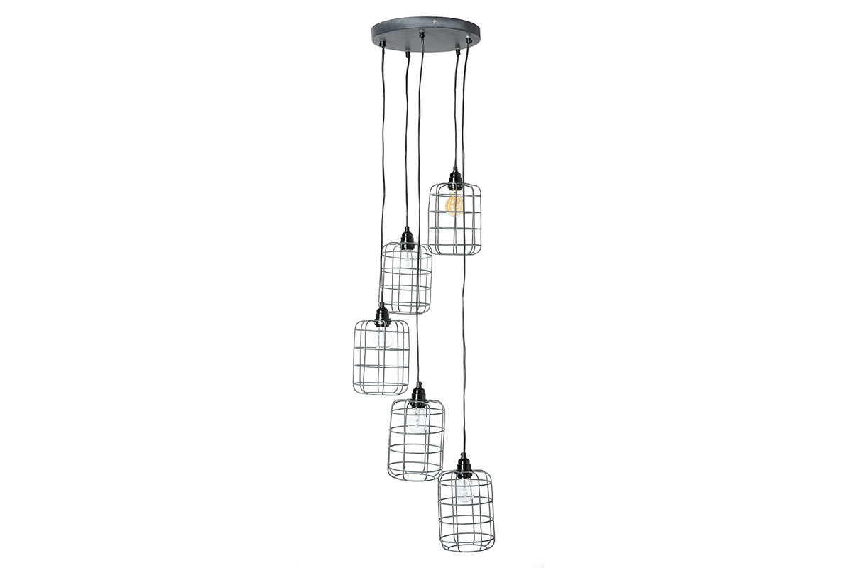 Industrial-Pendelleuchte aus 5 gestuften Lampen aus patiniertem Metall mit Antik-Effekt LOFT