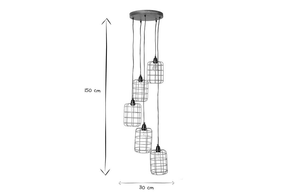 Industrial-Pendelleuchte aus 5 gestuften Lampen aus patiniertem Metall mit Antik-Effekt LOFT