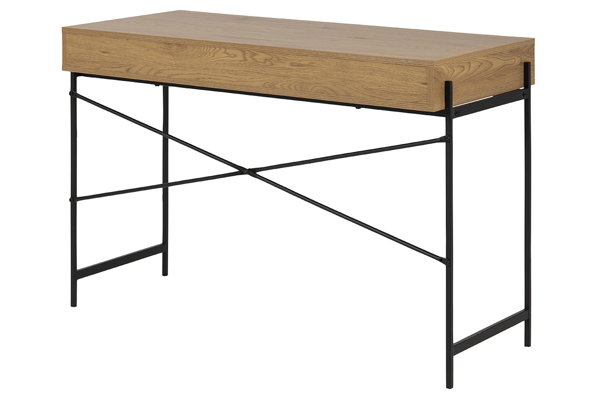 Industrial-Schreibtisch mit perforiertem Schubelement Holz und schwarzes Metall MAO