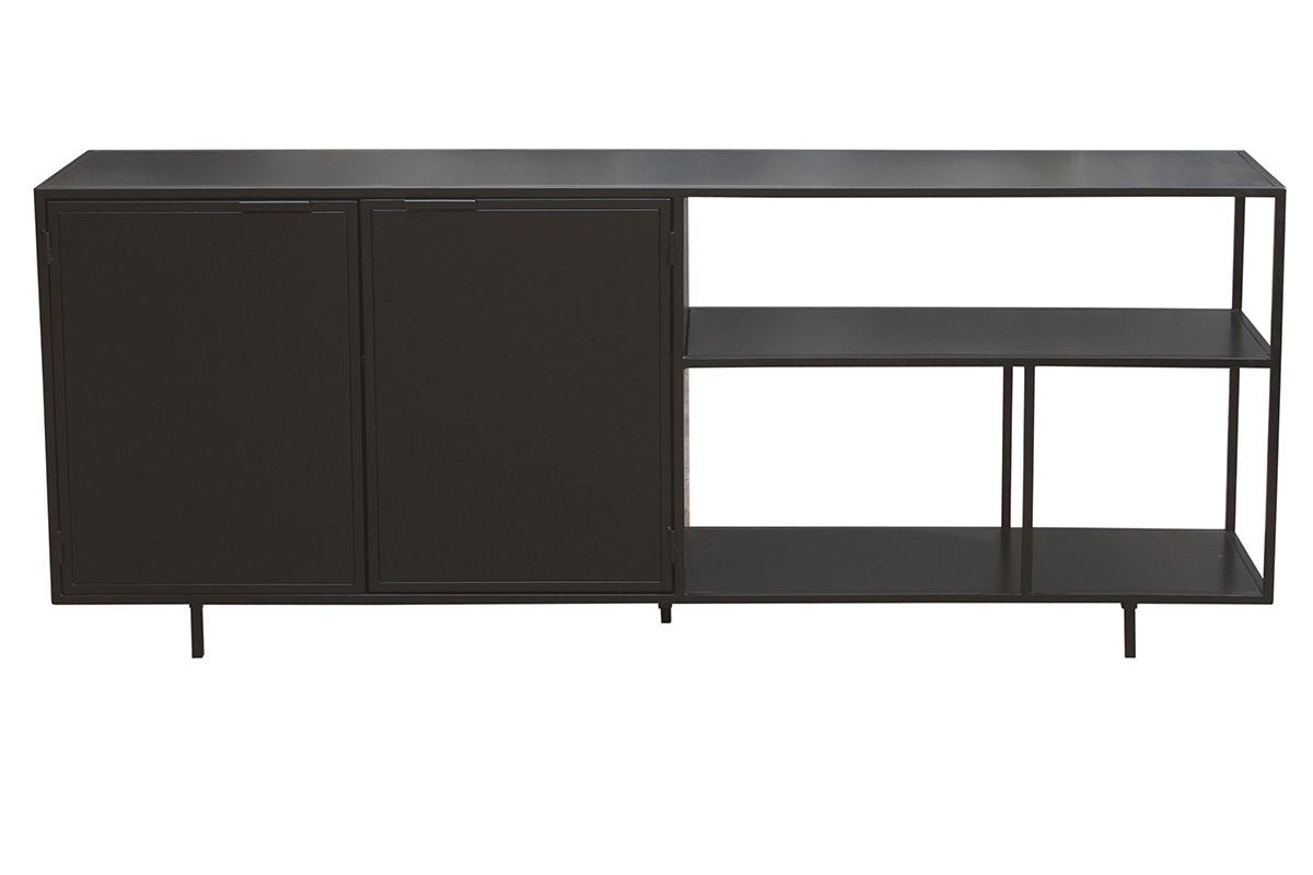 Industrial-Sideboard aus schwarzem Metall mit 2 Tren L180 KARL