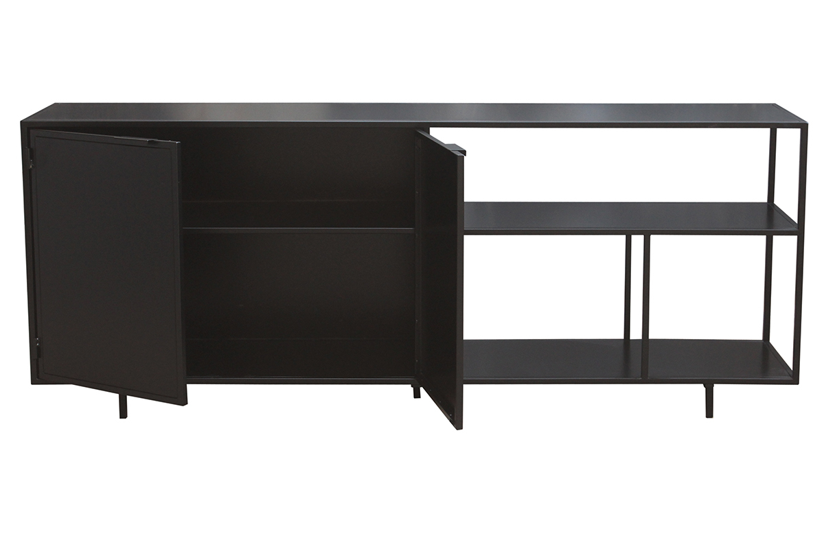 Industrial-Sideboard aus schwarzem Metall mit 2 Tren L180 KARL