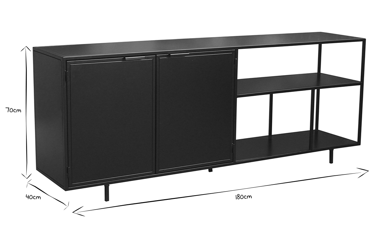 Industrial-Sideboard aus schwarzem Metall mit 2 Tren L180 KARL