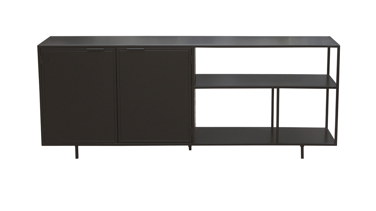 Industrial-Sideboard aus schwarzem Metall mit 2 Tren L180 KARL