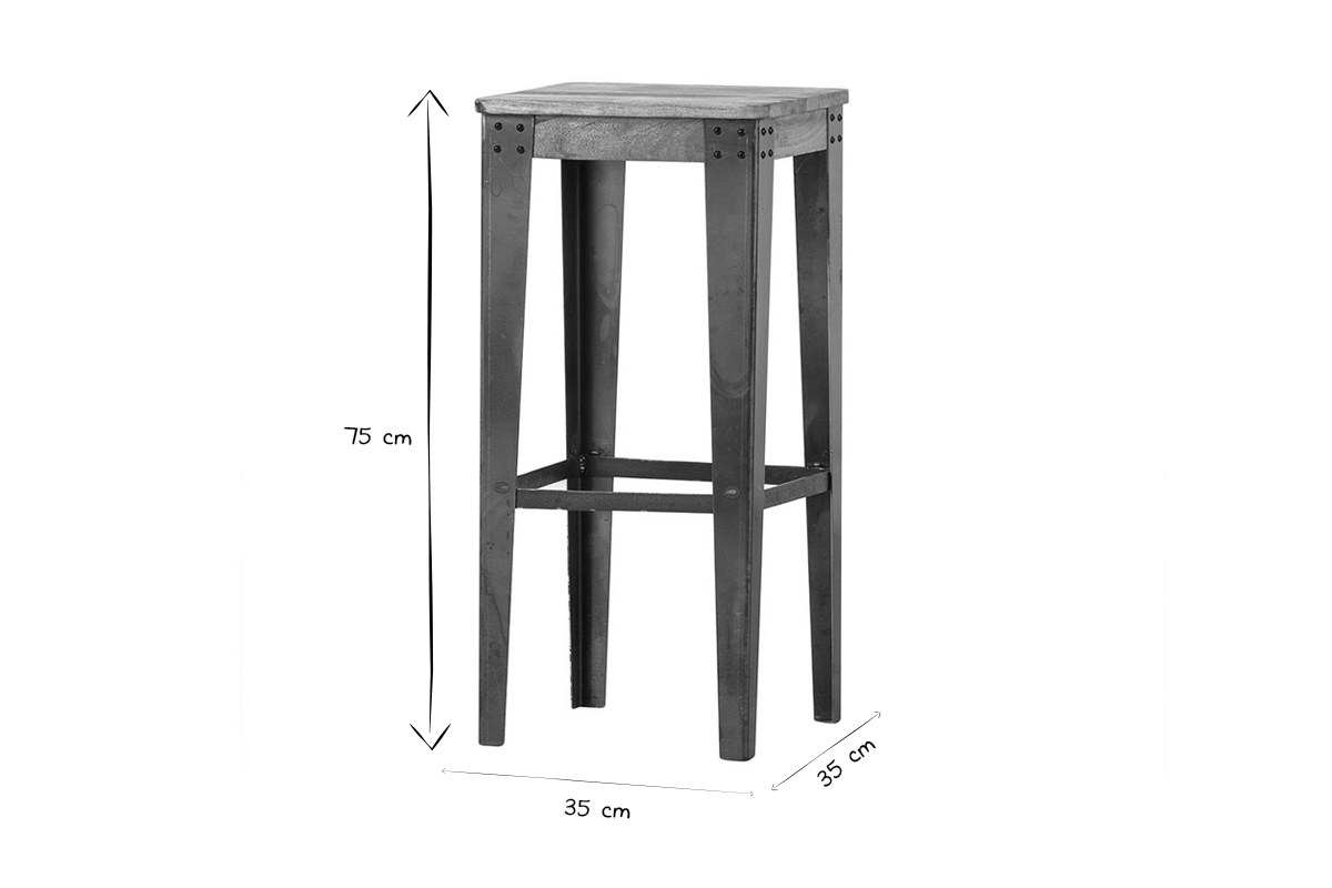 Industrieller Barhocker MADISON Stahl und Holz 75 cm