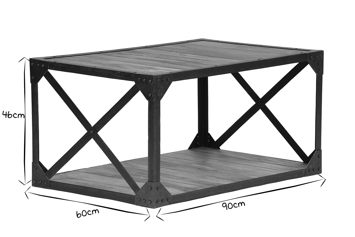 Industrieller Couchtisch ATELIER Massivholz und Metall