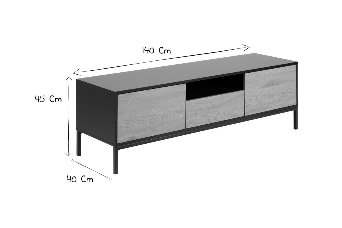 Industrieller TV-Schrank aus Holz und Metall L140 cm TRESCA