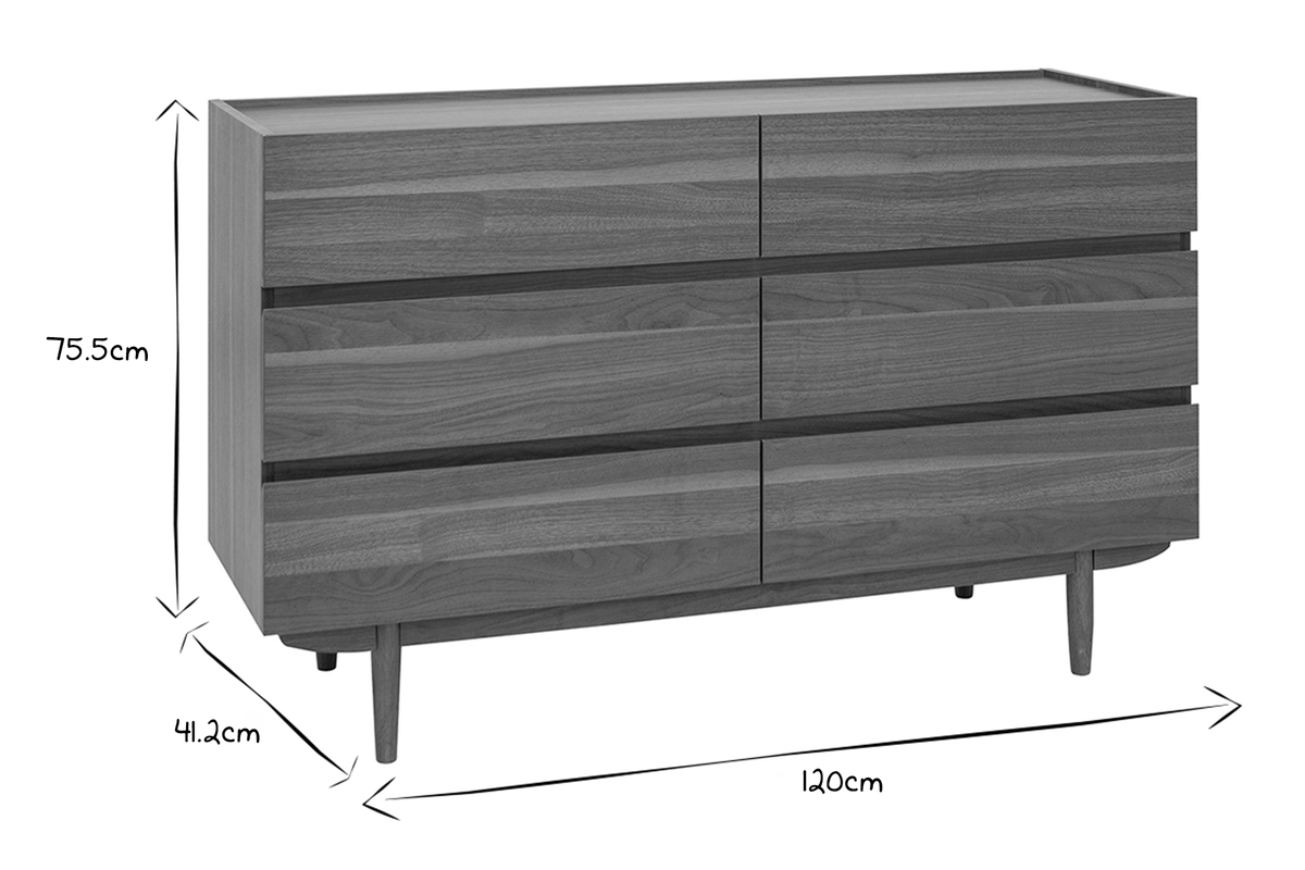 Kommode mit 6 Schubladen aus dunklem Holz B120 cm SANAA