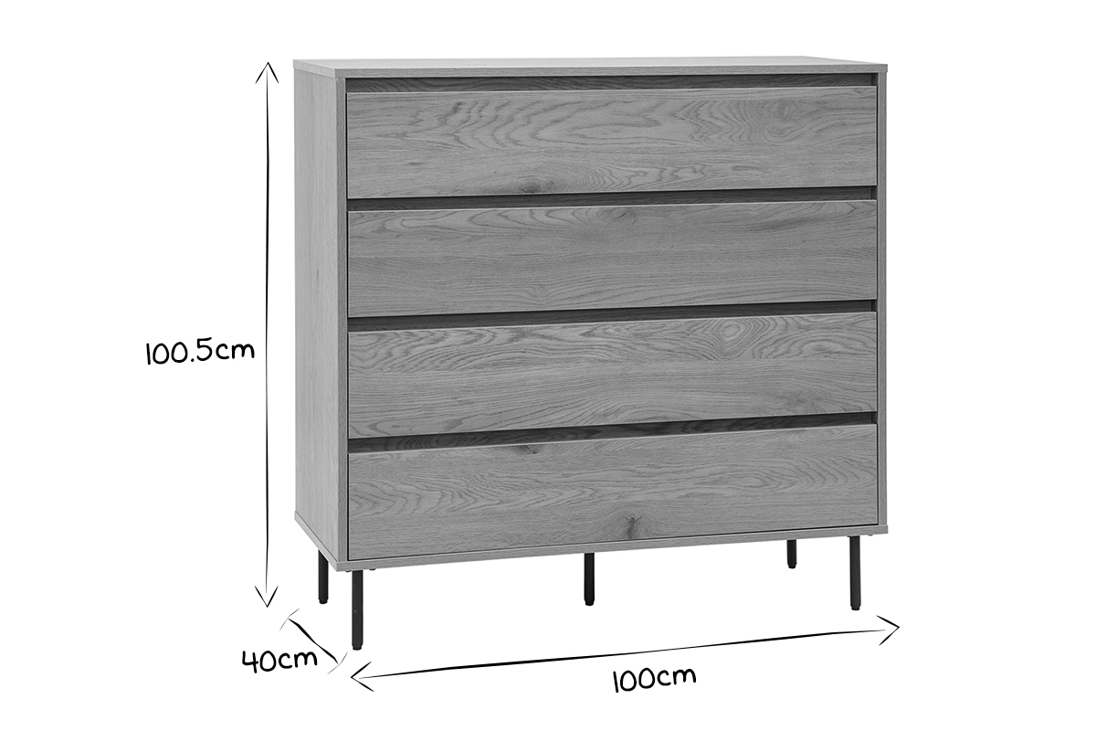 Kommode mit hellem Holzfurnier in Eiche 4 Schubladen L100 cm ARAGON