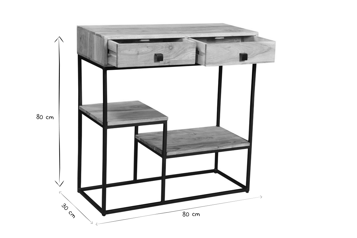 Konsole 2 Schubladen aus Akazienholz und Metall L80 cm GRENELLE