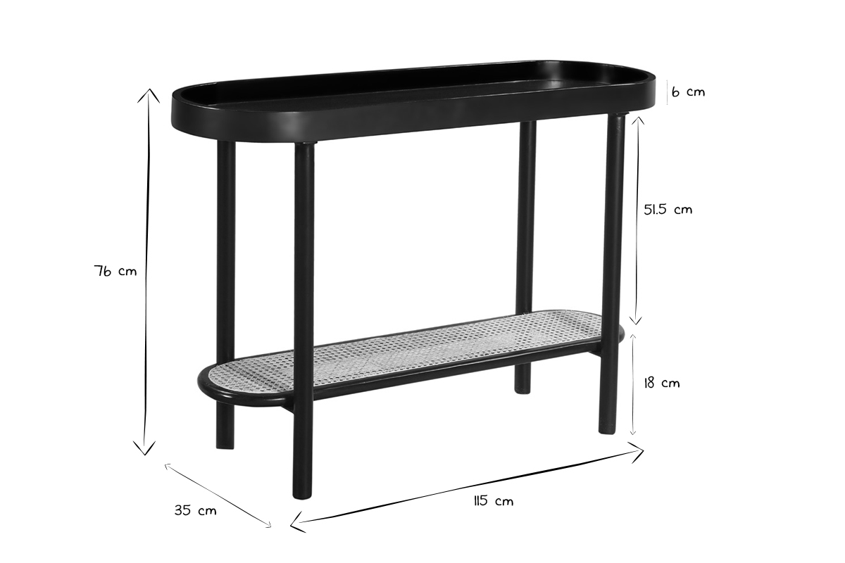 Konsole mit ovaler Oberflche aus schwarzem Holz und Rattangeflecht B115 cm MACAO