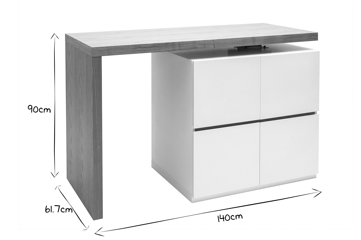 Kcheninsel - Modularer Bartisch mit Ablage mattwei und Eiche H90 MAX