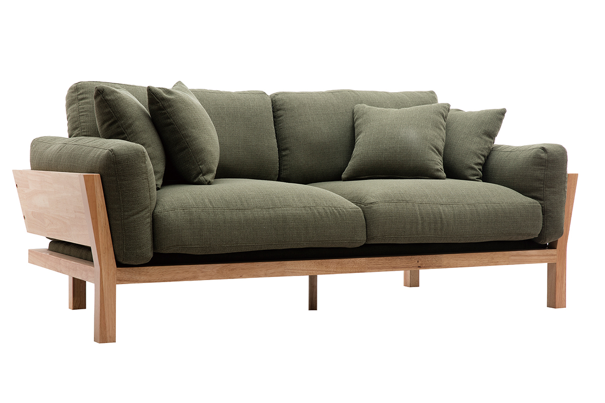 KYO Khaki skandinavisches 3-Sitzer-Sofa mit abnehmbaren Bezgen