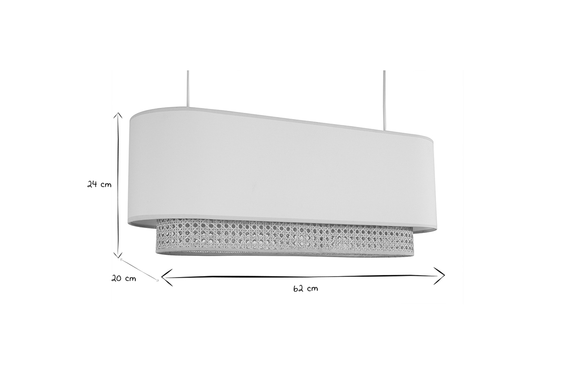 Lampenschirm fr Doppelpendel aus beigem Leinen und naturfarbenem Rattangeflecht L62 cm TIWY