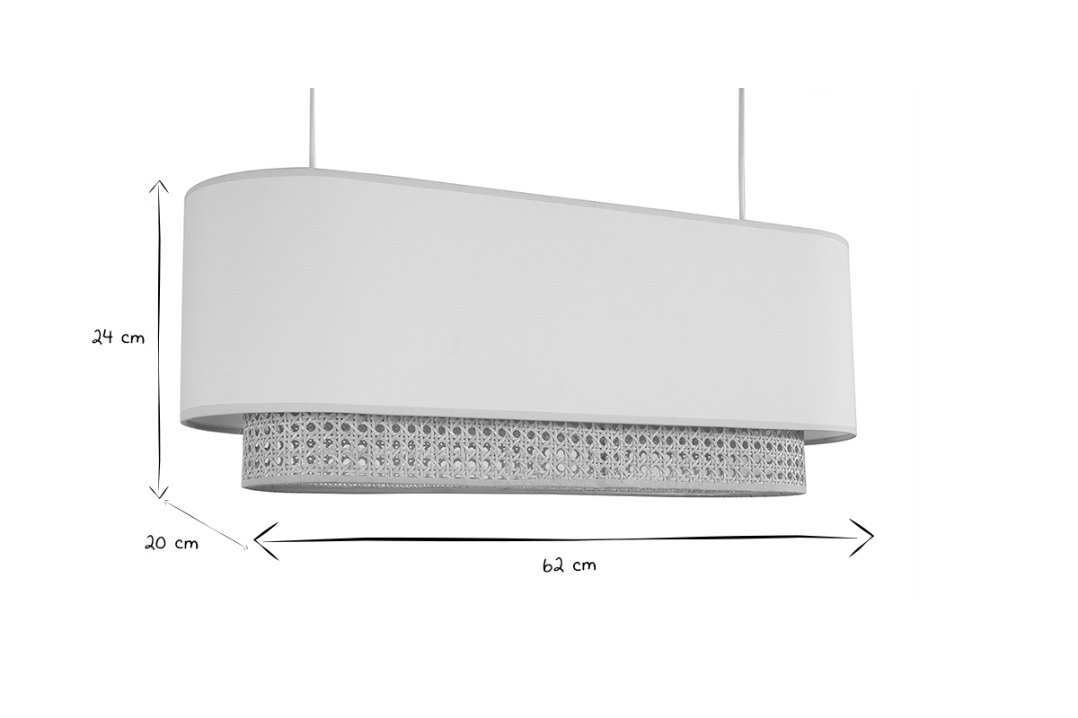 Lampenschirm fr Doppelpendel aus weiem Stoff und natrlichem Rattangeflecht L62 cm TIWY