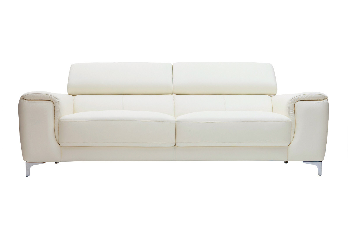 Ledersofa Design drei Pltze mit Kopfstck zur Entspannung Wei NEVADA - Bffelleder