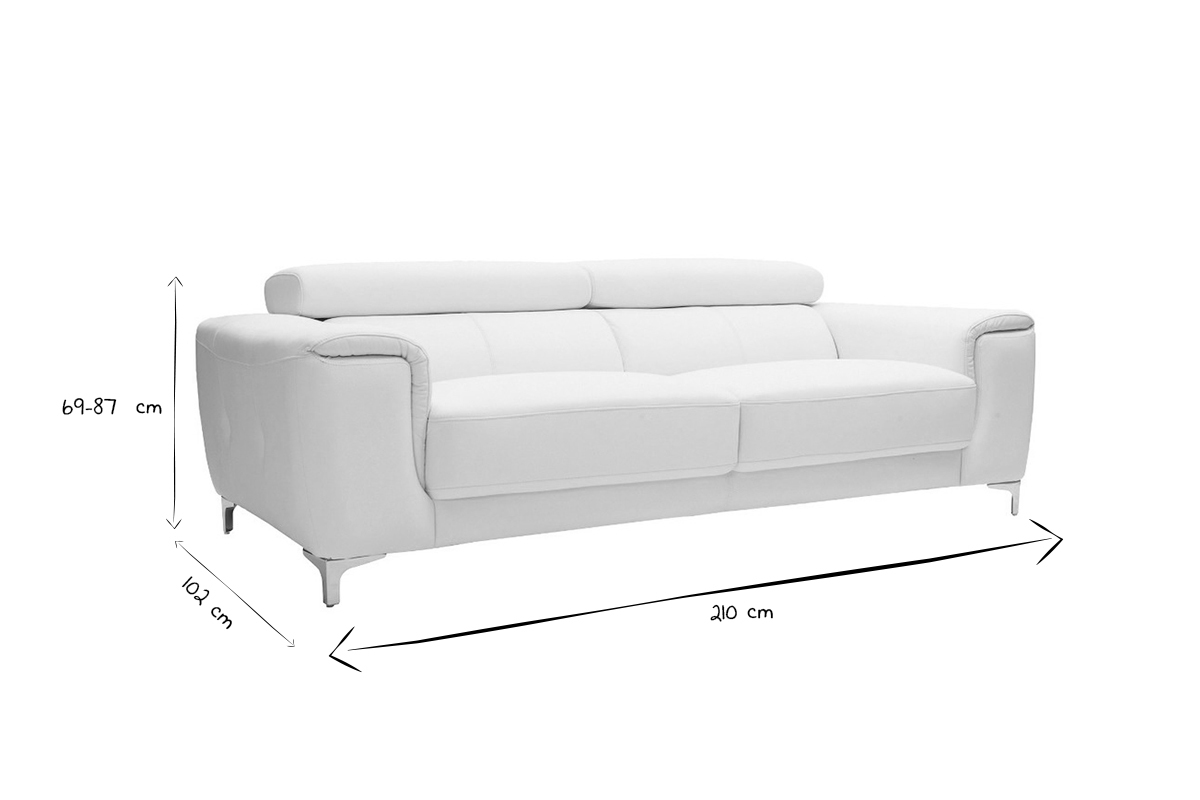 Ledersofa Design drei Pltze mit Kopfstck zur Entspannung Wei NEVADA - Bffelleder