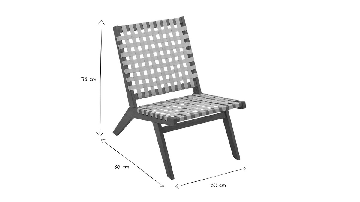 Lounge-Gartensessel aus Massivholz und geflochtenen Elementen in Beige LUCEA