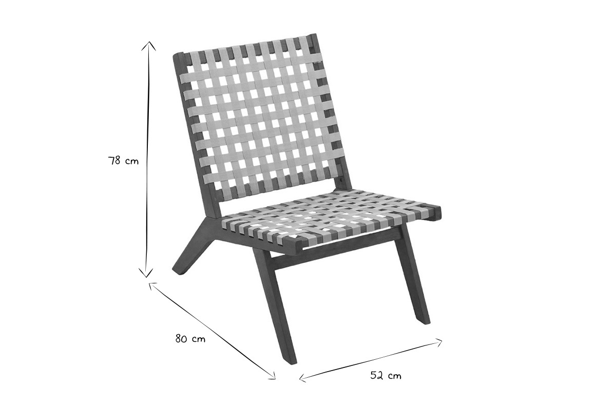 Lounge-Gartensessel aus Massivholz und geflochtenen Elementen in Beige LUCEA