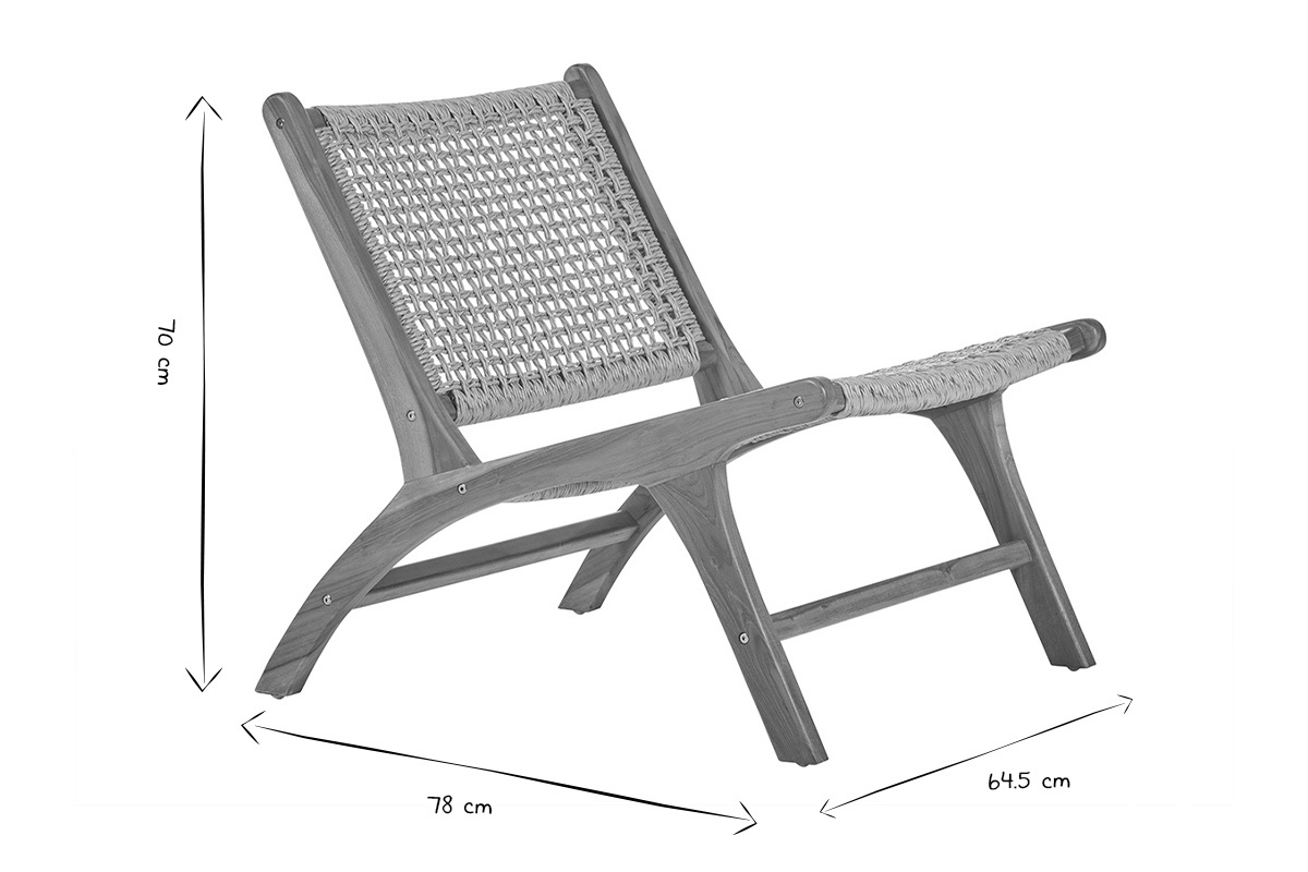 Loungesessel aus massivem Teakholz und geflochtenem Seil SUMBA